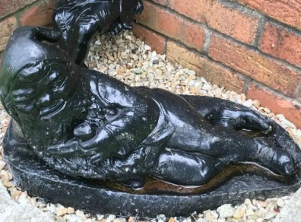 Reclining Solid Stone Garden Gnome