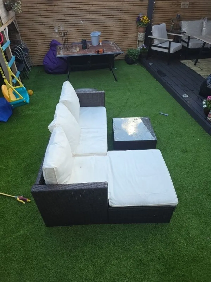 Rattan L Shape couch & Table - Image 4