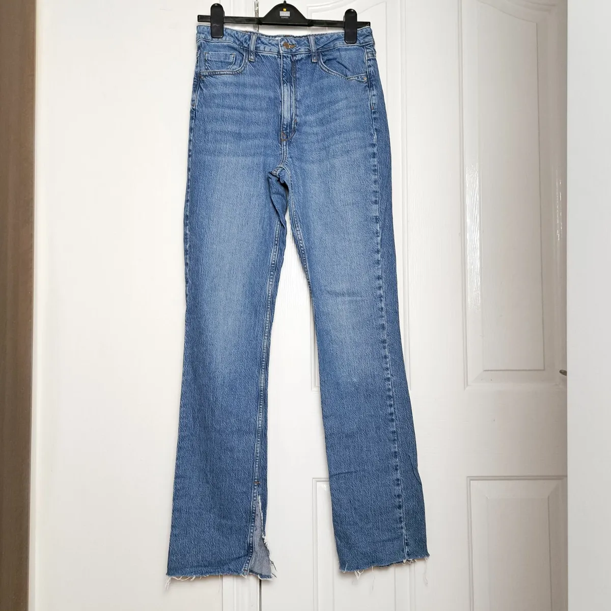 Zara Blue High Waist Straight Leg Jeans Slit 38EU - Image 1