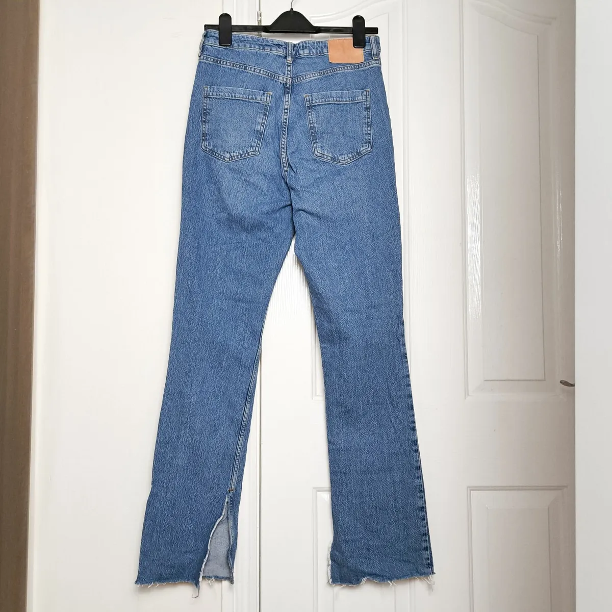 Zara Blue High Waist Straight Leg Jeans Slit 38EU - Image 2