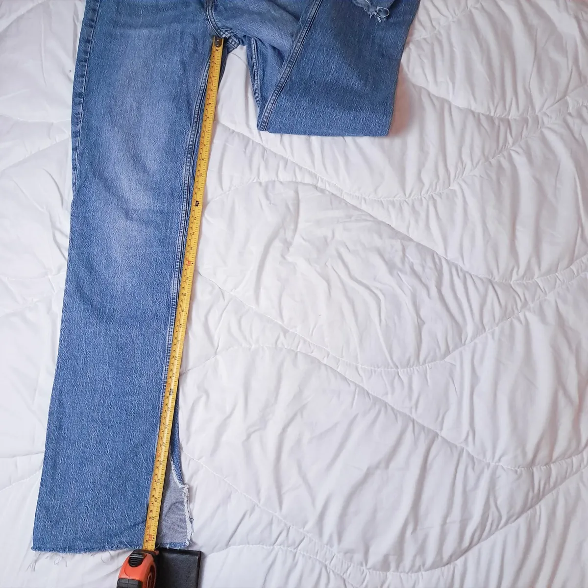 Zara Blue High Waist Straight Leg Jeans Slit 38EU - Image 3