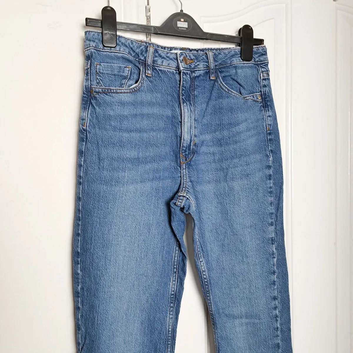Zara Blue High Waist Straight Leg Jeans Slit 38EU - Image 4