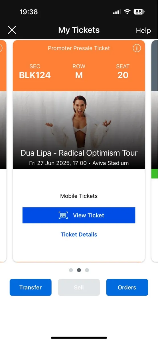 2x seated Dua Lipa Tickets 27 June Aviva - Image 1