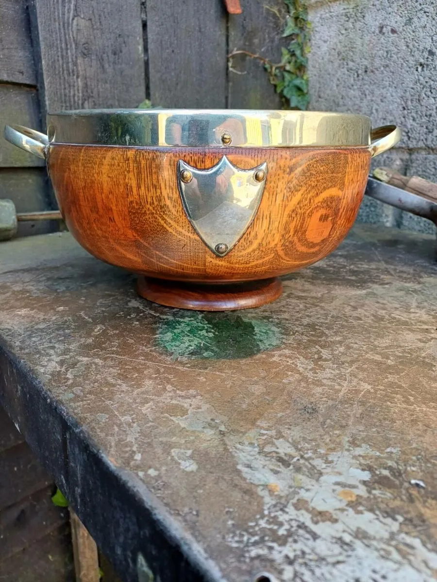 Antique Oak & Silver Plated Salad Bowl - Image 1
