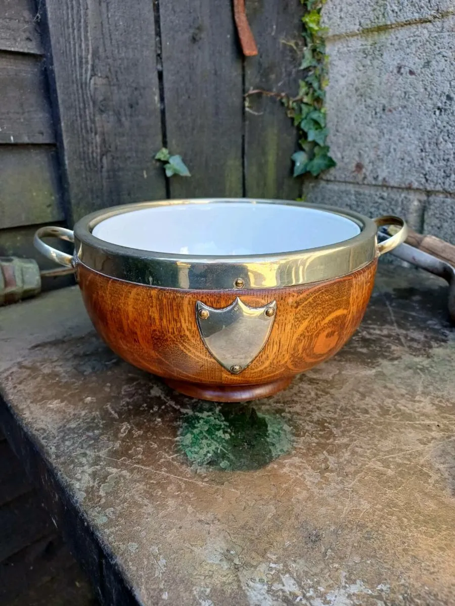 Antique Oak & Silver Plated Salad Bowl - Image 2