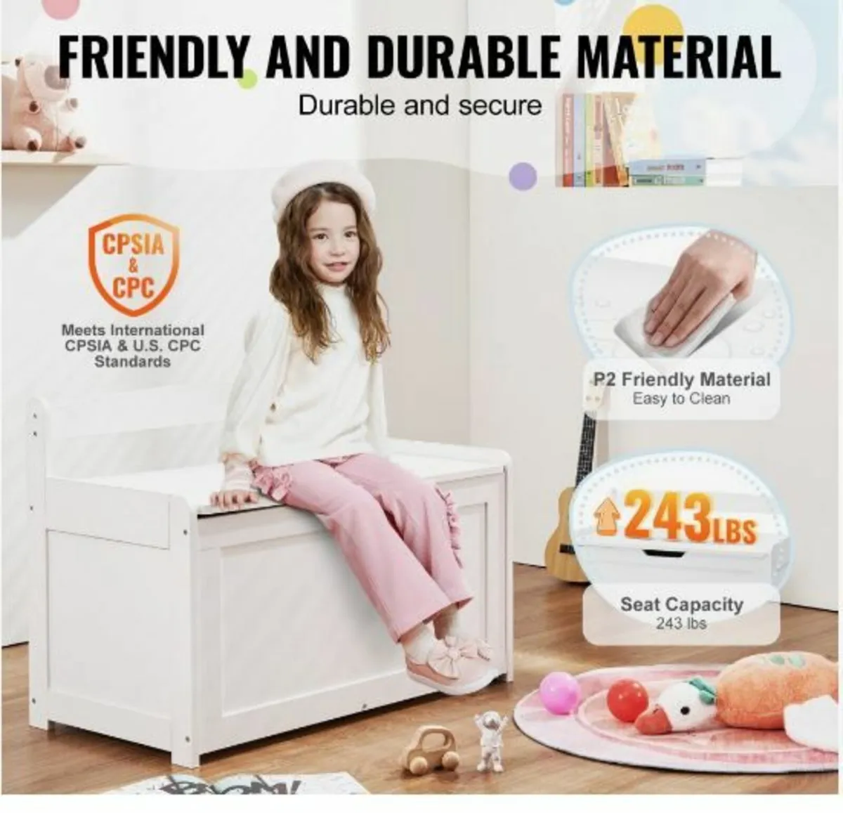 Kids Toy Storage Bench Wooden Toy - Image 2