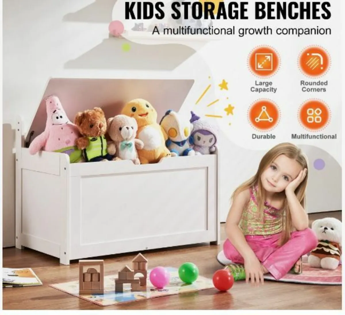 Kids Toy Storage Bench Wooden Toy - Image 3