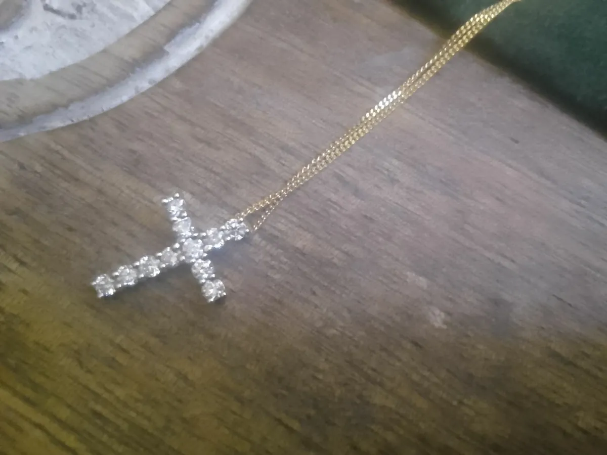 LAB DIAMOND CROSS PENDANT 0.50ct STG SILVER & GOLD - Image 1