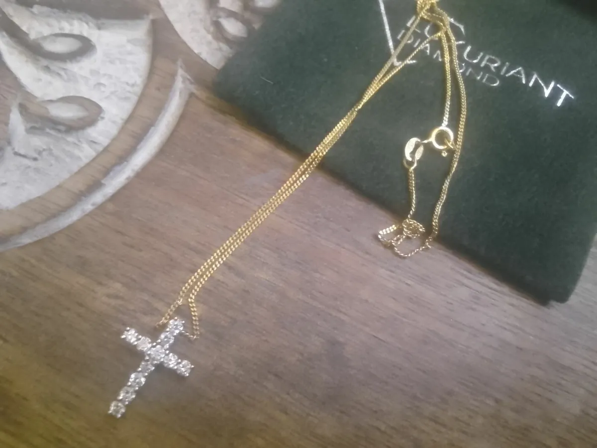 LAB DIAMOND CROSS PENDANT 0.50ct STG SILVER & GOLD - Image 2