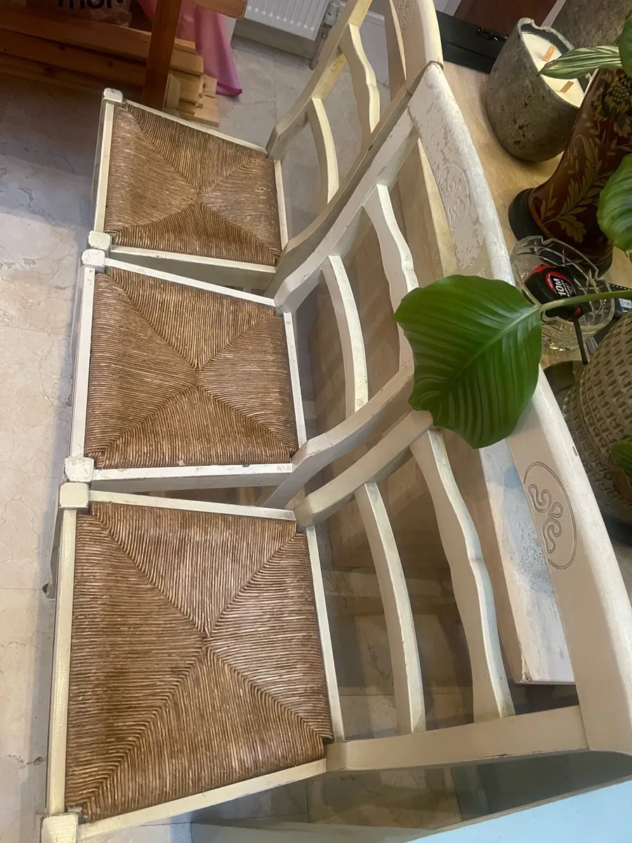 3 x Solid White/Cream Wicker Kitchen Dining Chairs - Image 2