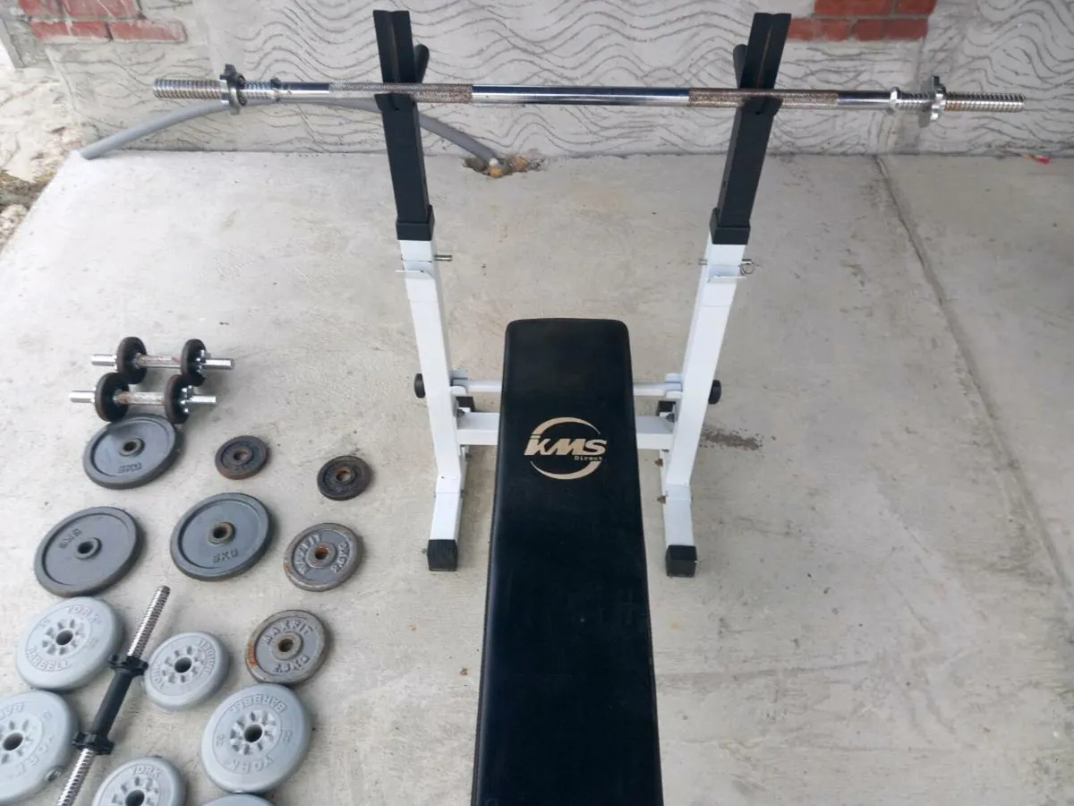Weight bench barbell 3 sets of dumbells - Image 1