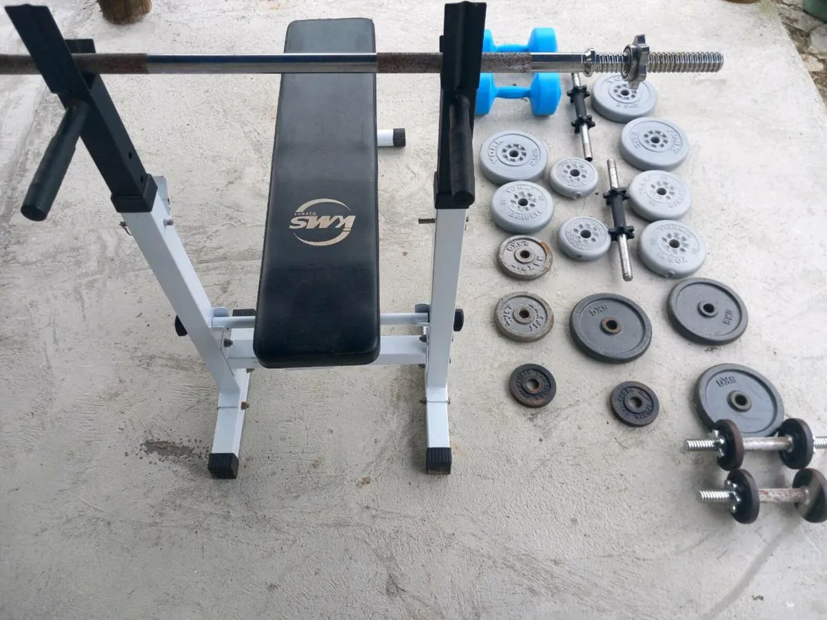 Weight bench barbell 3 sets of dumbells - Image 2