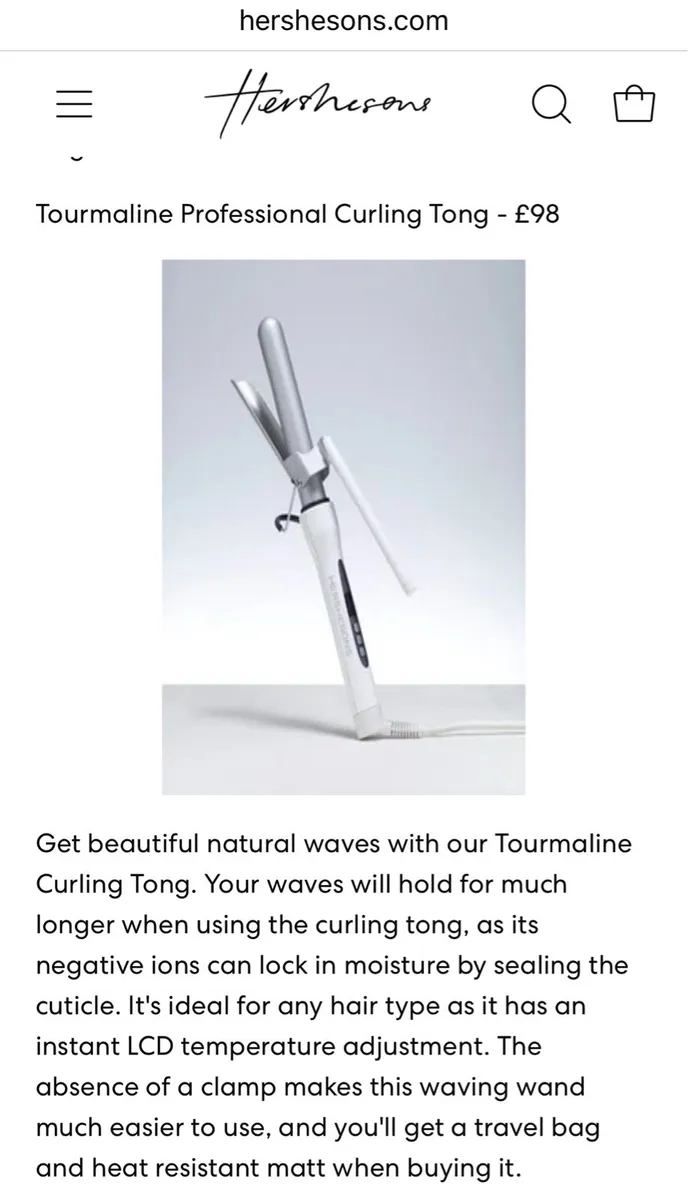Hershesons Tourmaline Professional Curling Tongs - Image 2