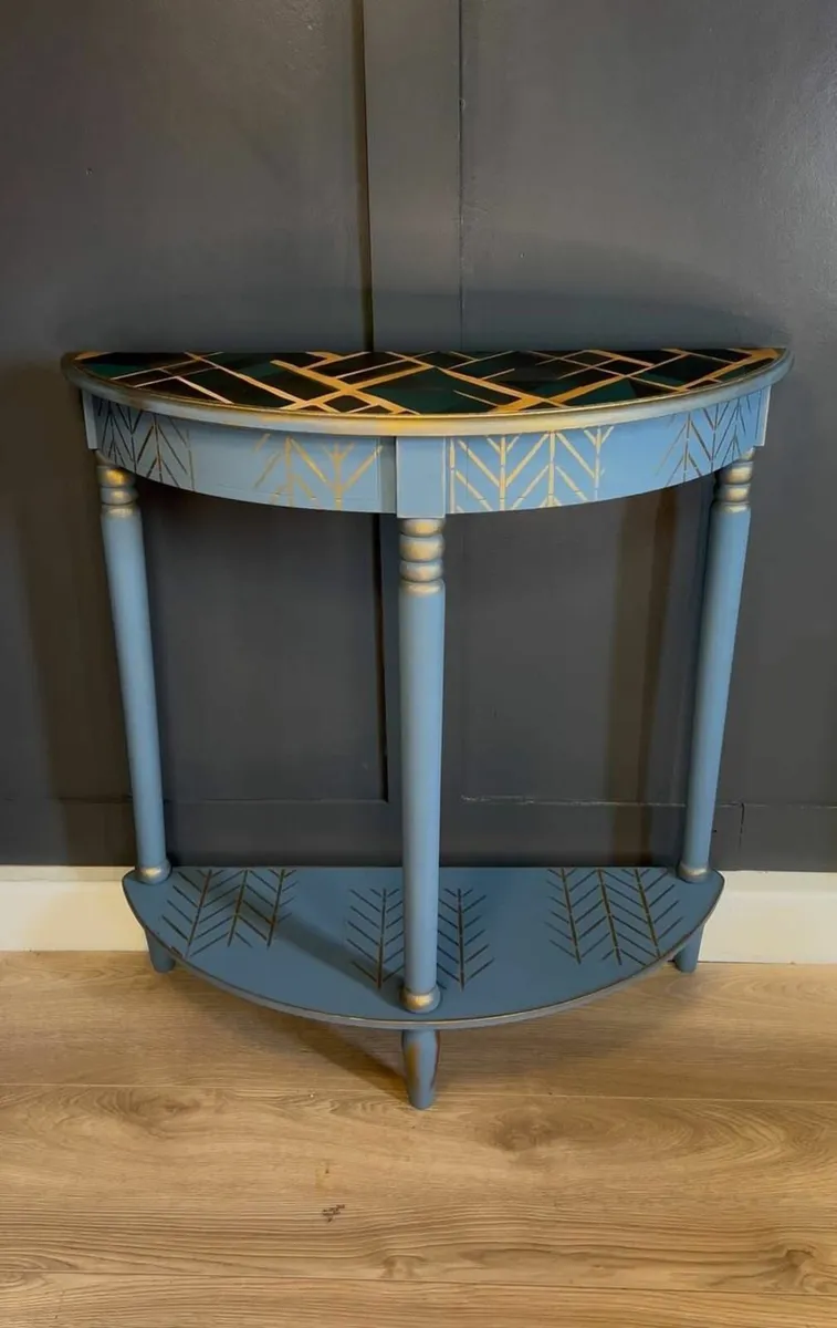Geometric Half-Moon Console Table with Storage She - Image 3