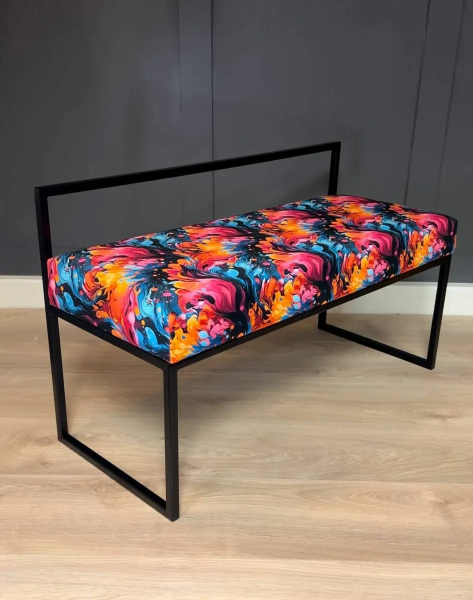 Bench with Backrest 100x40cm Black Metal Frame - Image 2