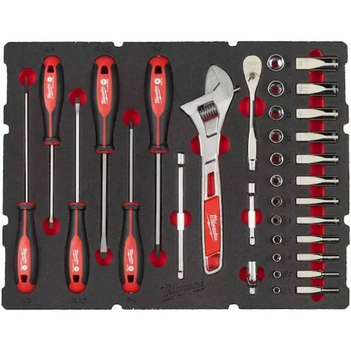 MILWAUKEE ratchet, cap, screwdriver, screwdriver