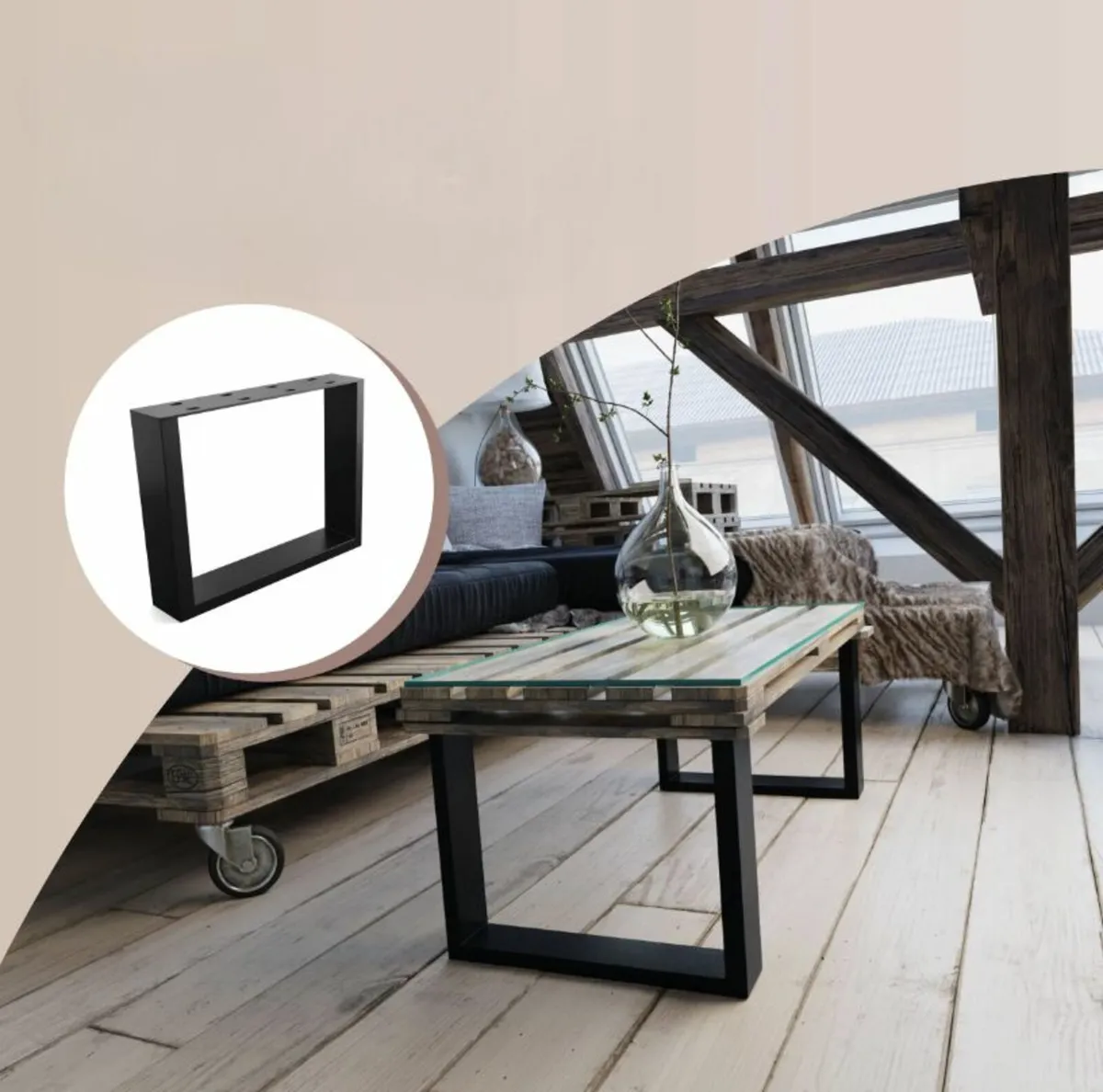 Metal Table Legs Rectangle Loft 70×72 cm Set of 2 - Image 4