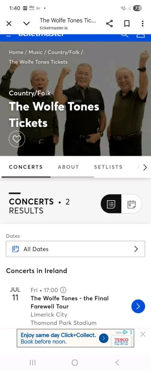 Wolfe Tones Tickets x 4