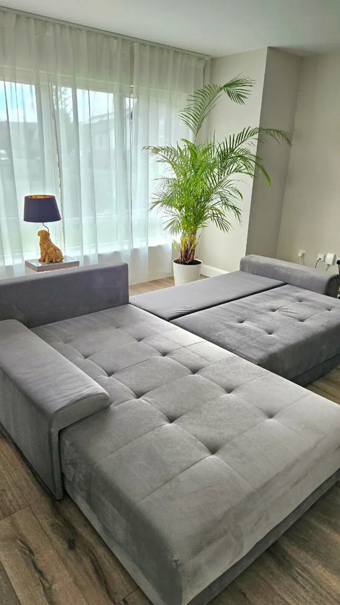 Sofa Bed Grey Velvet Great Condition - Image 1