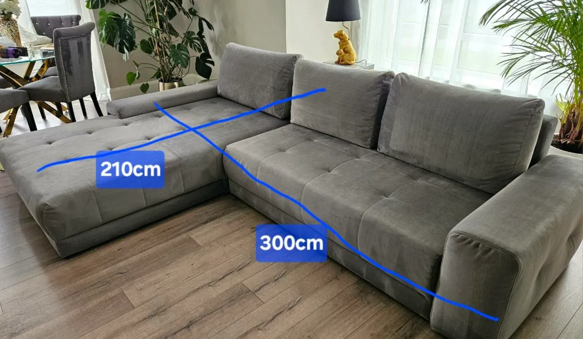 Sofa Bed Grey Velvet Great Condition - Image 2