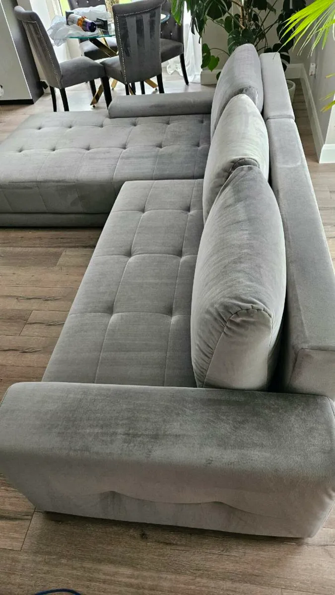 Sofa Bed Grey Velvet Great Condition - Image 4