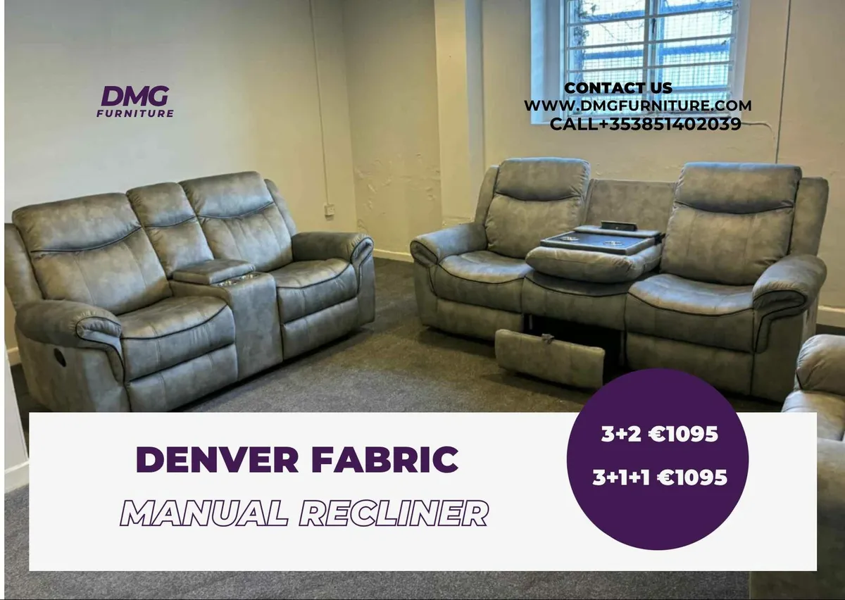 New 3+2 Or 3+1+1 Grey Denver Fabric Recliner - Image 1