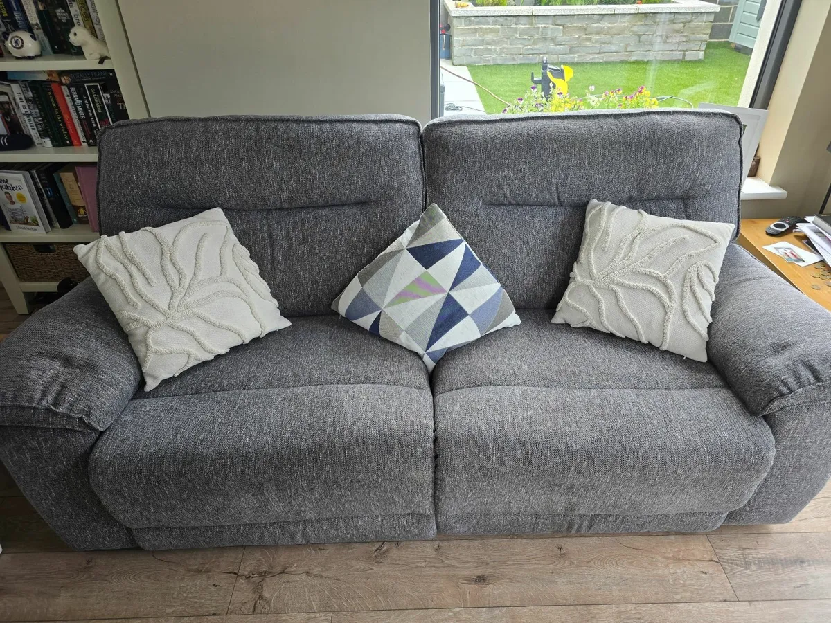 Grey 2 seater manual recliner - Image 1