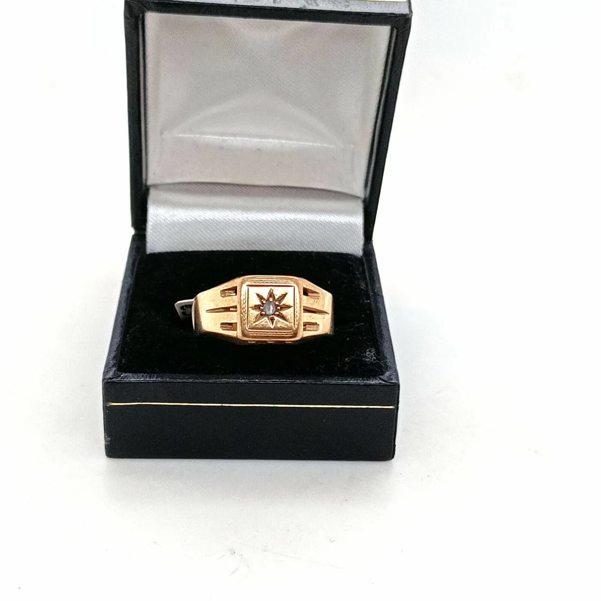 9k Yellow Gold & Diamond Signet Ring , Vintage - Image 1