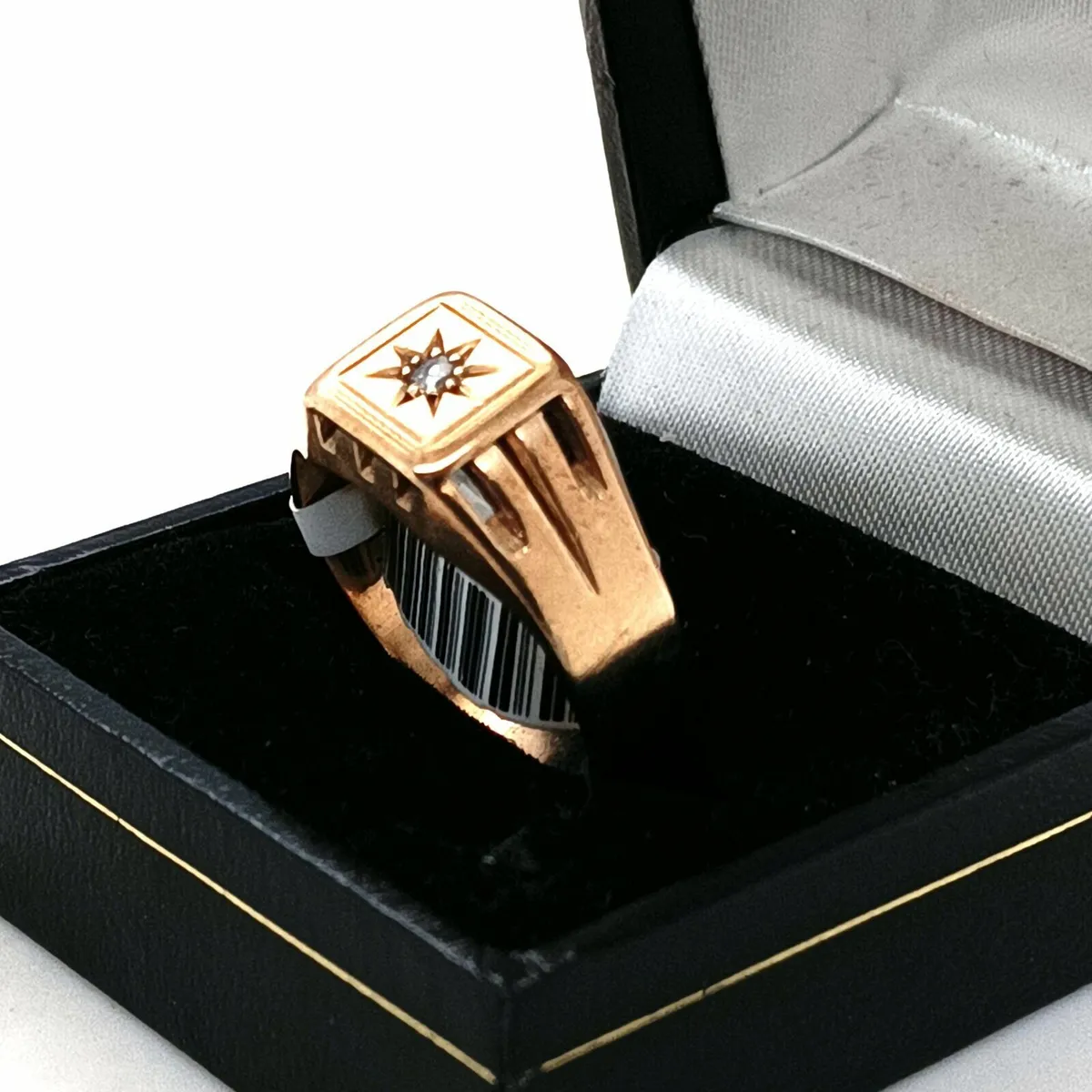 9k Yellow Gold & Diamond Signet Ring , Vintage - Image 2