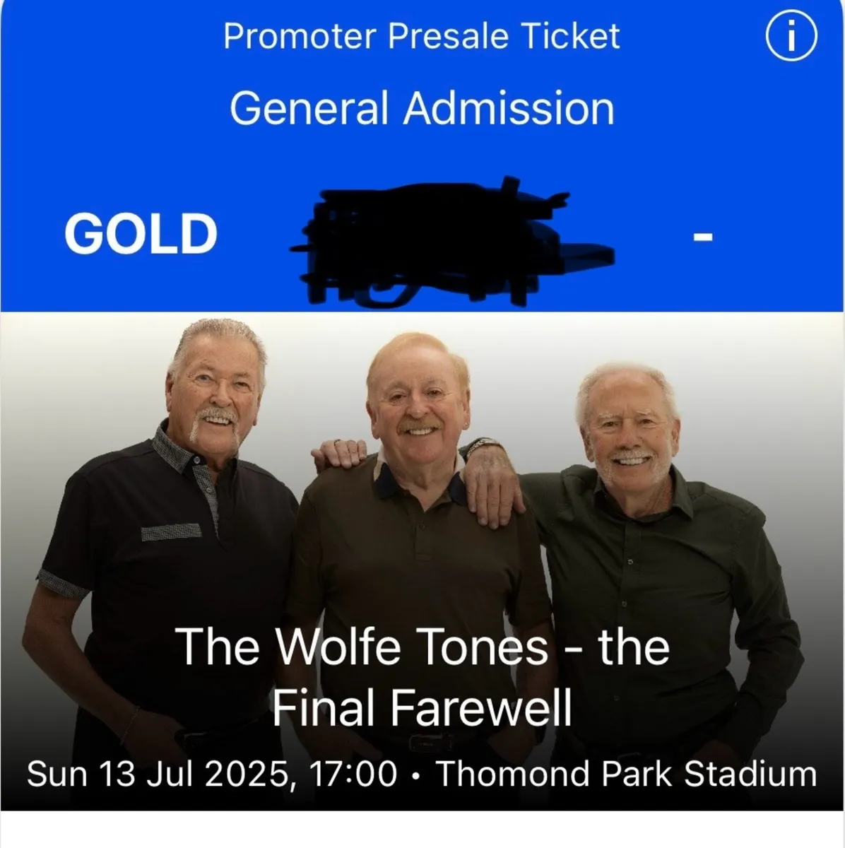 2 x Wolfe Tones tickets Limerick 13th July