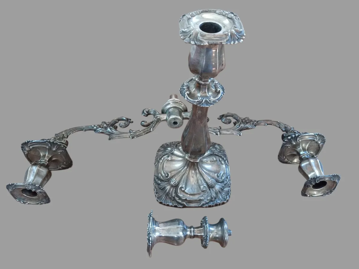 📍PAIR of antique silver plated 3 arm candelabra - Image 3
