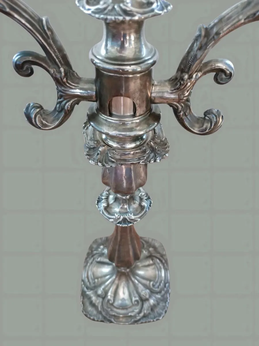 📍PAIR of antique silver plated 3 arm candelabra - Image 4