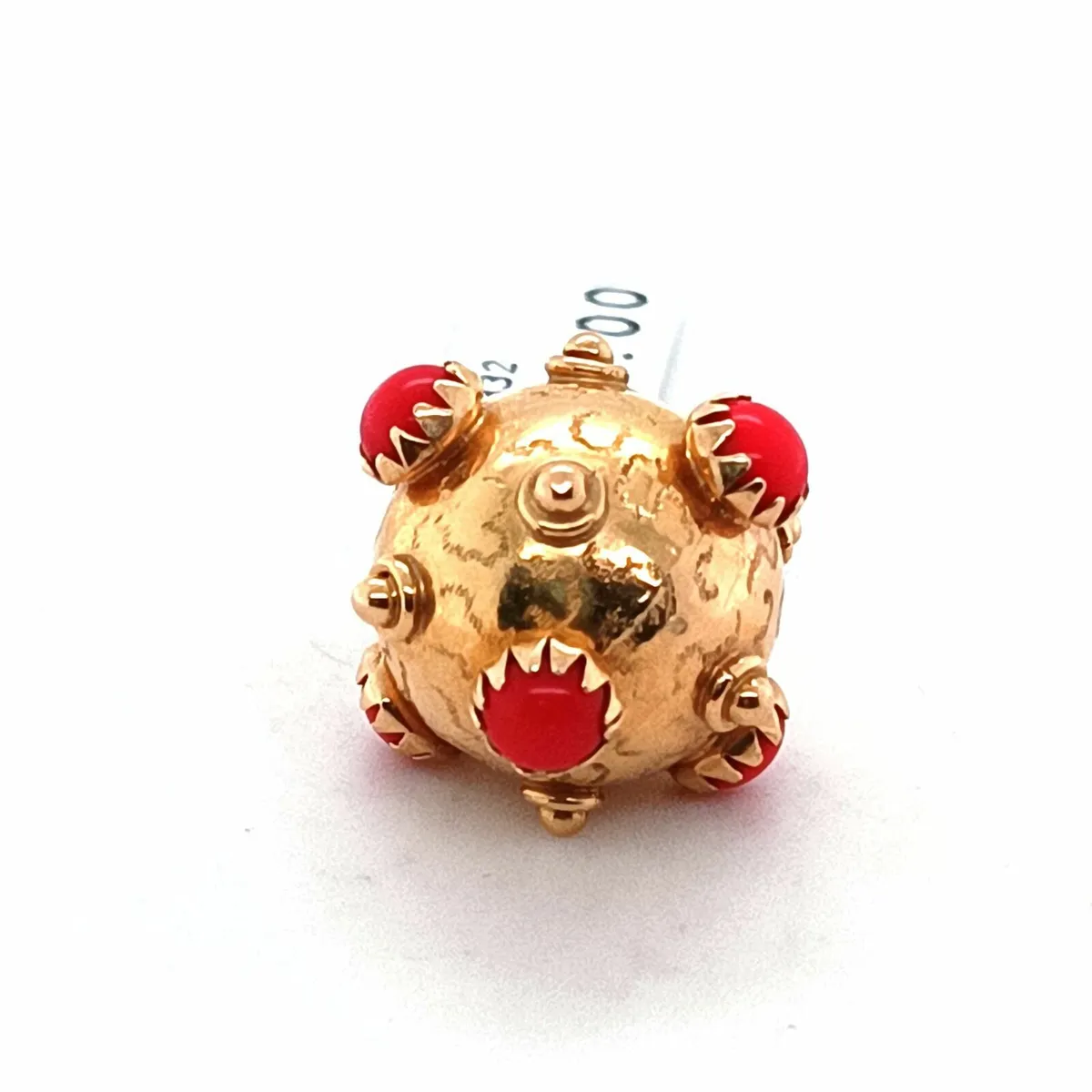 18k Gold & Red Coral Etruscan Pendant, Vintage - Image 3