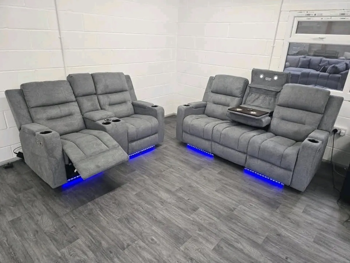Titan Plus 3+2 Grey Fabric Electric Recliner Sofa - Image 1