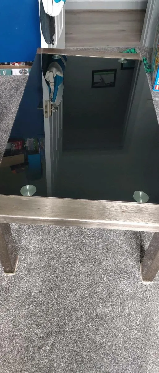 Glass black coffee table with silver legs - Image 3