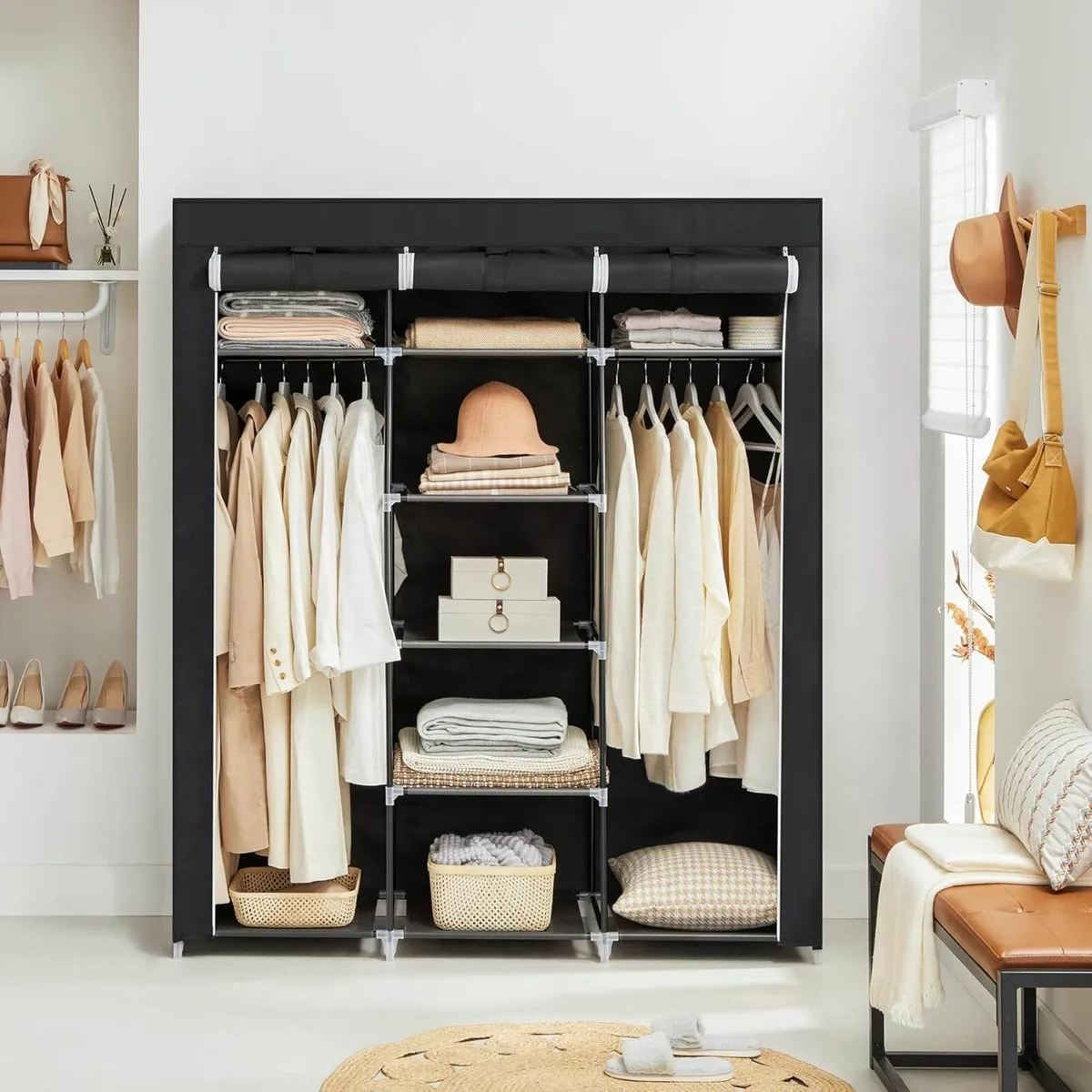 Folding Wardrobe Fabric Cabinet Coat Clothes Rack - Image 1