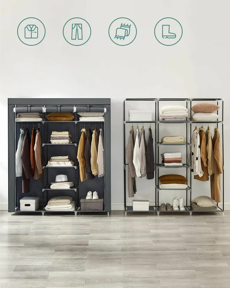 Wardrobe Bedroom Cupboard Clothes Storage Grey - Image 4