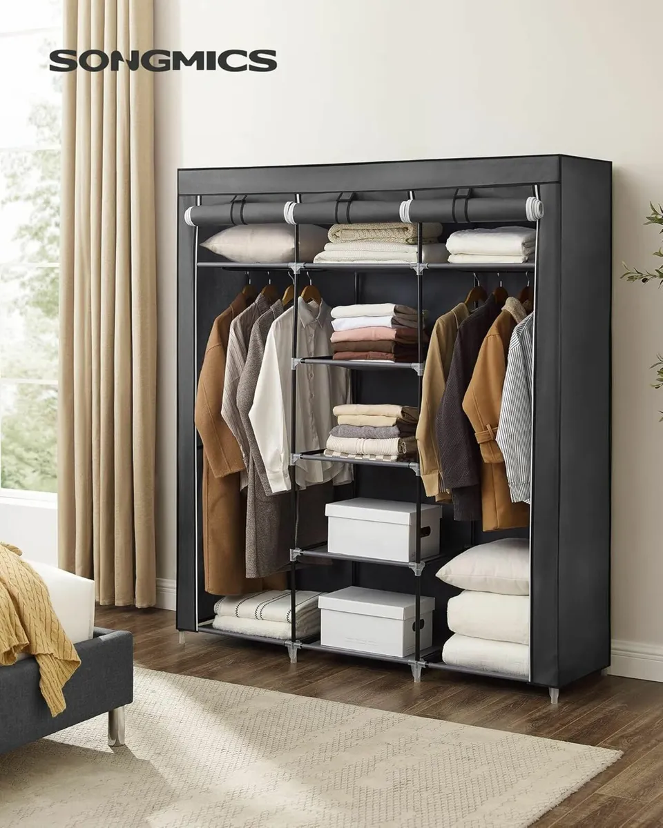 Wardrobe Bedroom Cupboard Clothes Storage Grey - Image 1