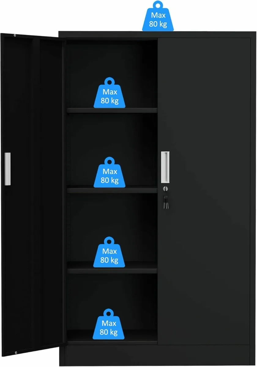 Metal Storage Cupboard Adjustable Shelves black - Image 2