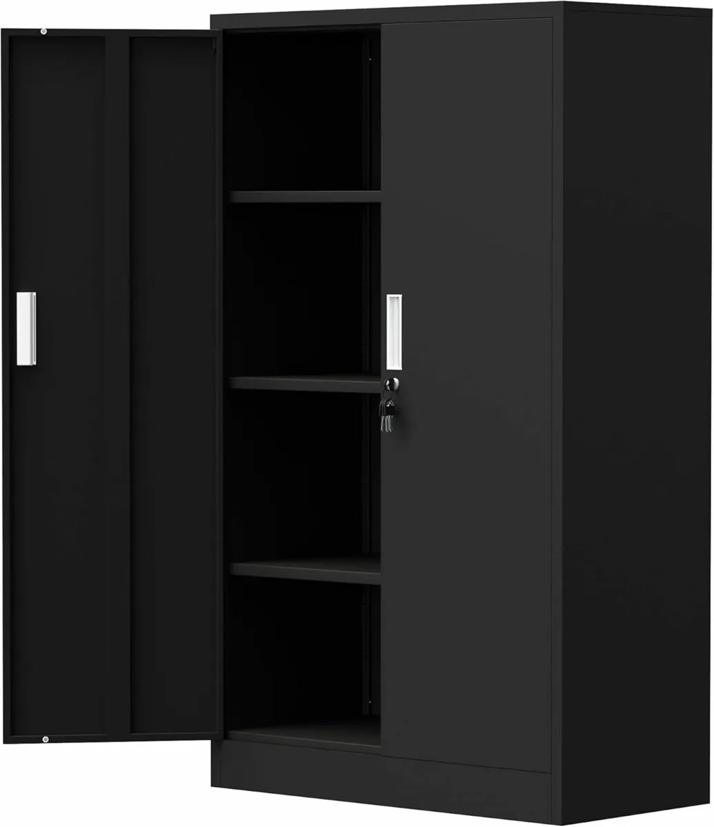 Metal Storage Cupboard Adjustable Shelves black - Image 3