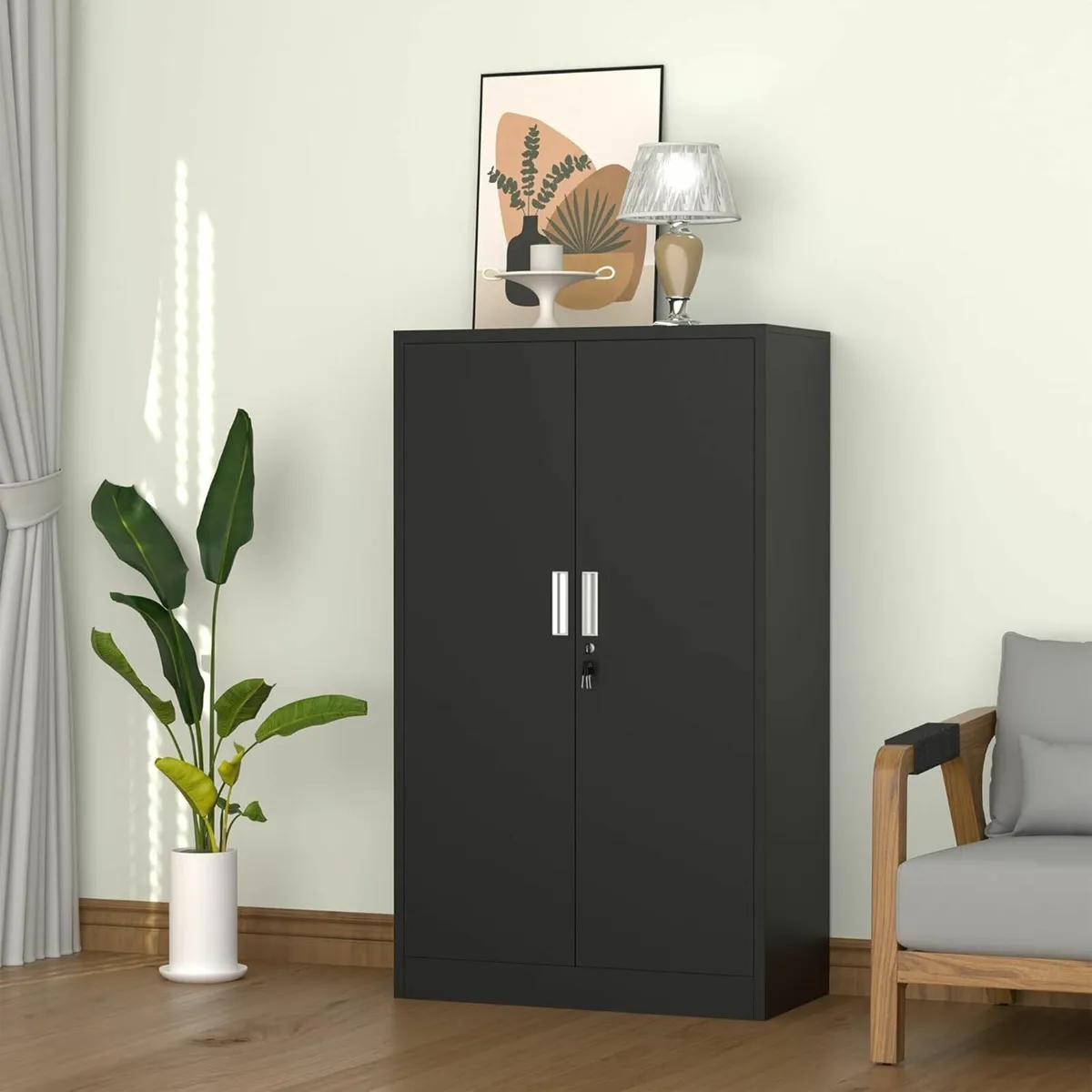 Metal Storage Cupboard Adjustable Shelves black - Image 4