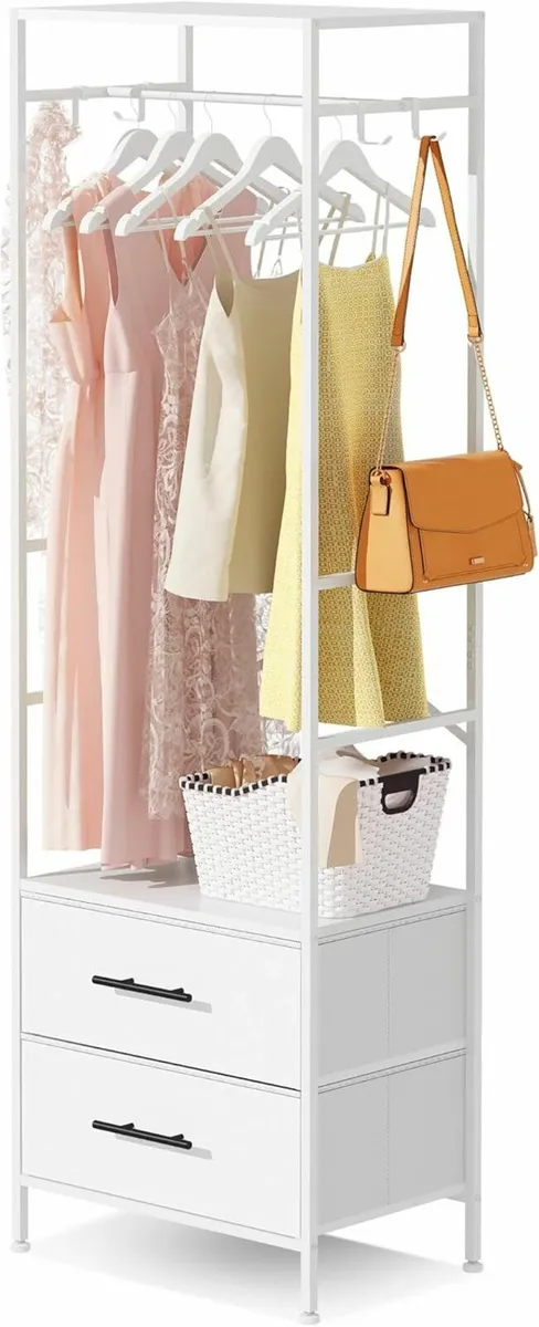 Open Wardrobe Clothes Rack Rail Drawers Bedroom - Image 2