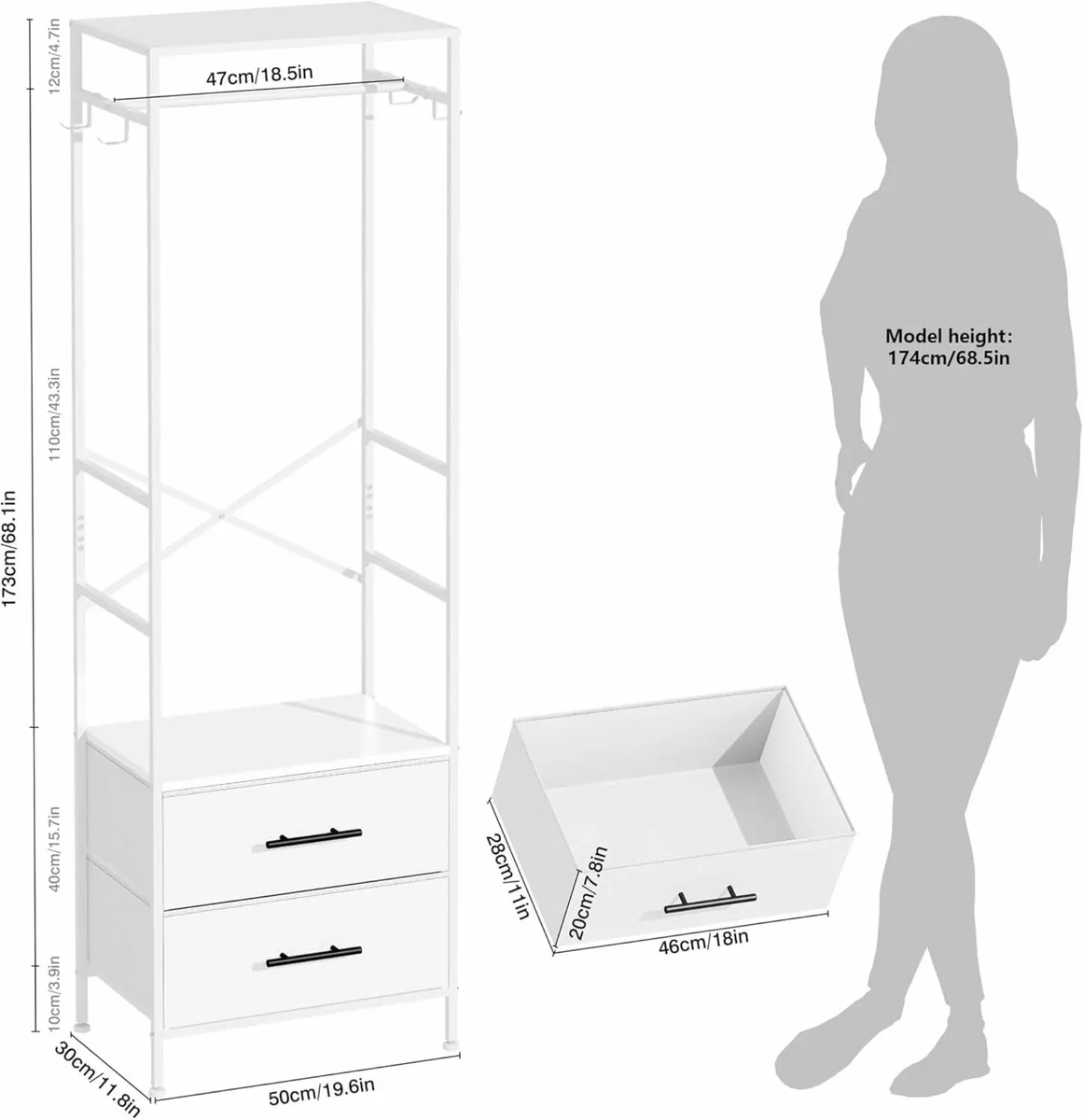 Open Wardrobe Clothes Rack Rail Drawers Bedroom - Image 3