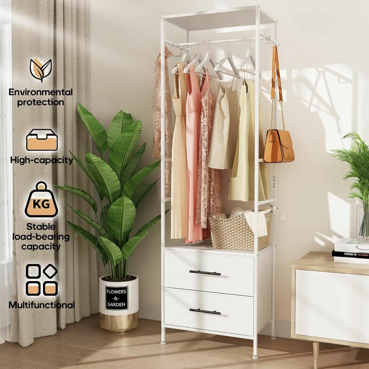 Open Wardrobe Clothes Rack Rail Drawers Bedroom - Image 1