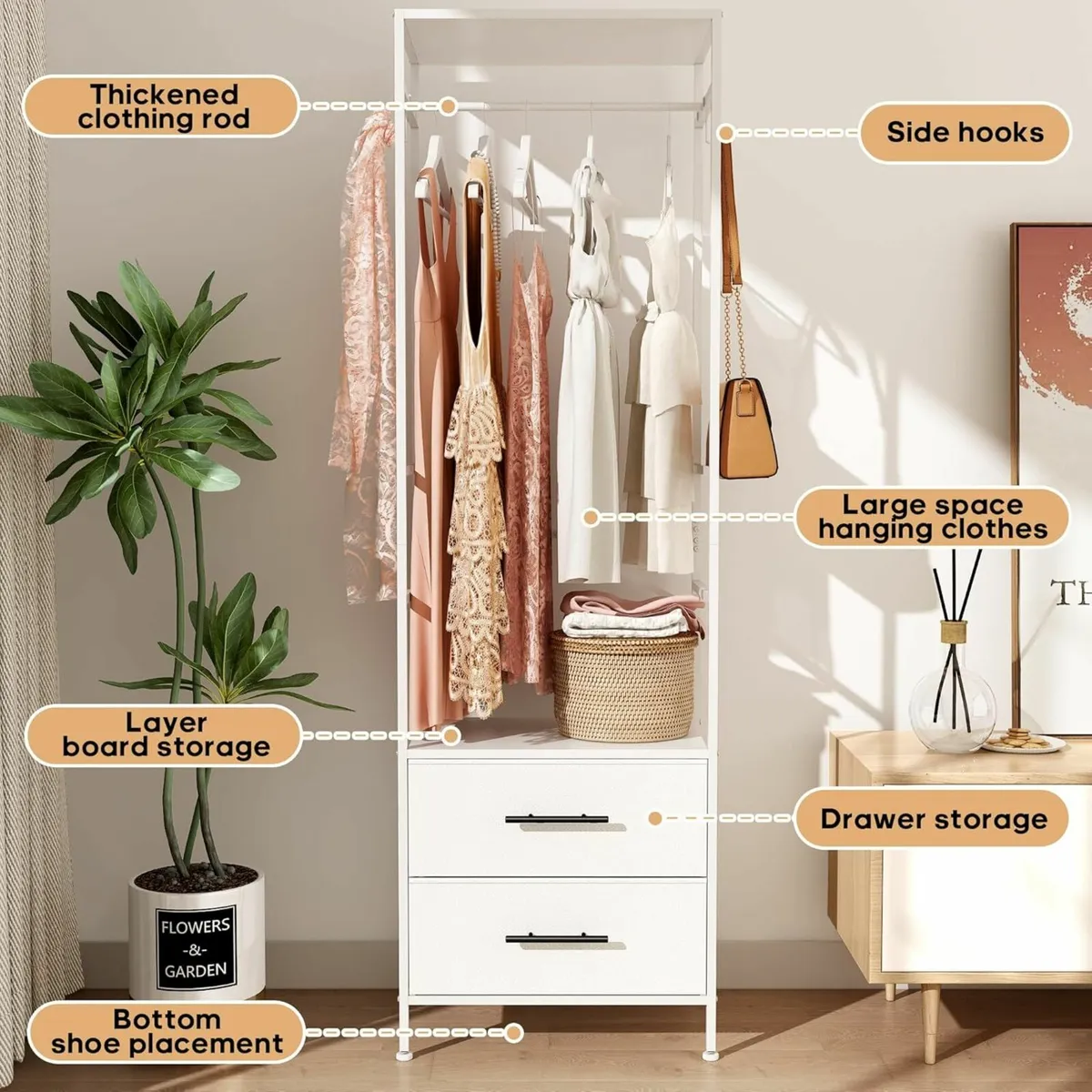 Open Wardrobe Clothes Rack Rail Drawers Bedroom - Image 4