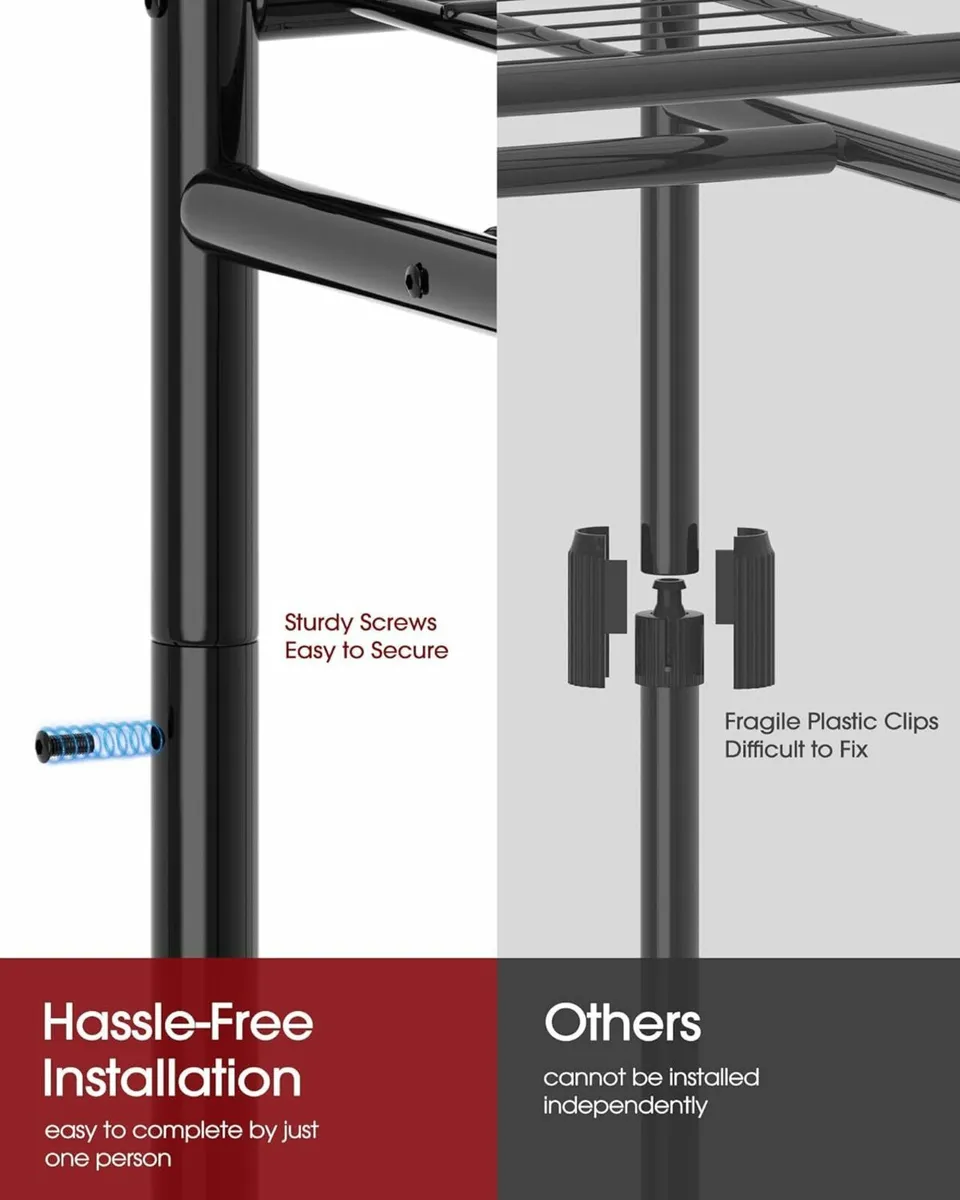 Clothes Rail Clothes Rack Shelves Wheels Black - Image 2