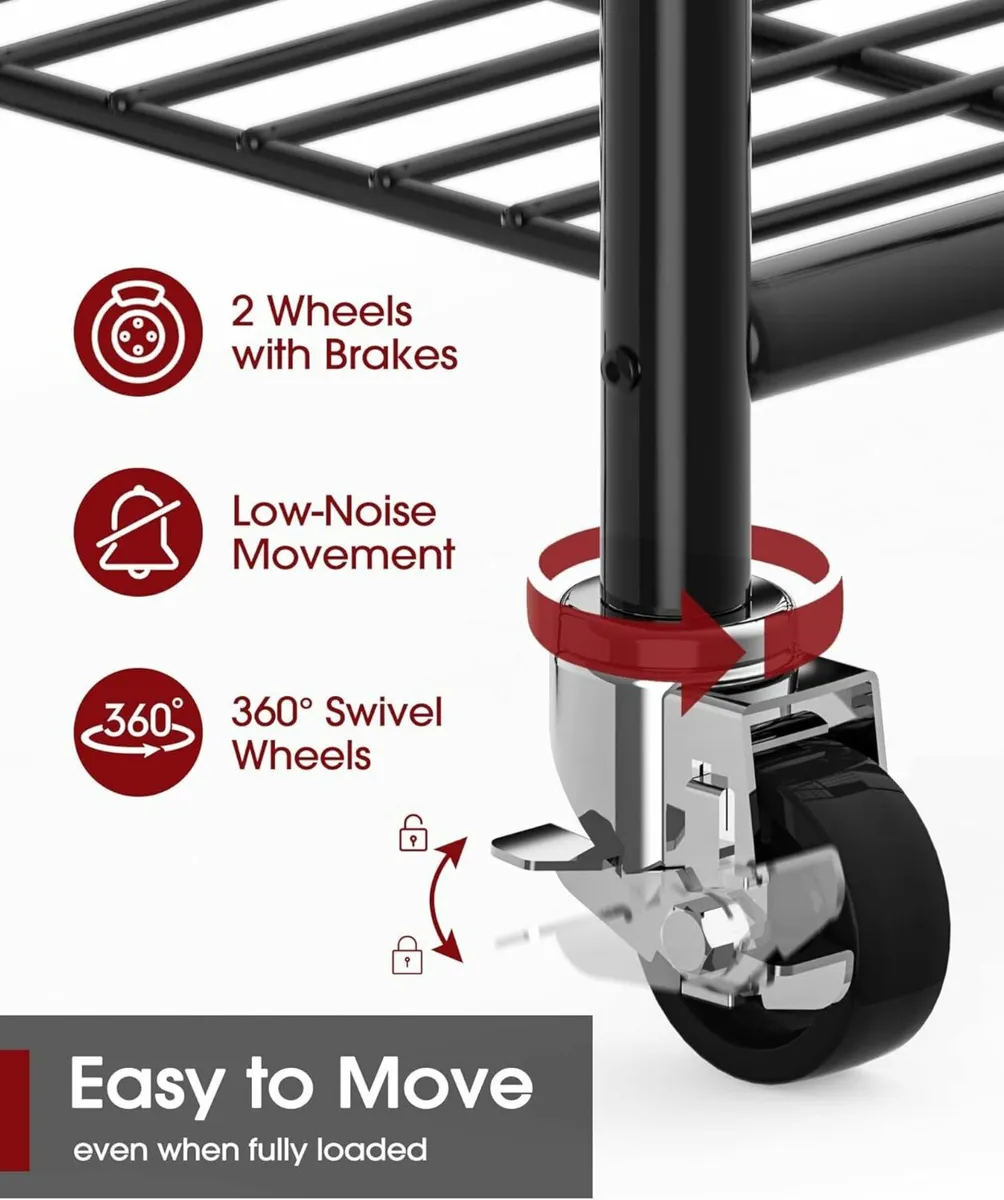 Clothes Rail Clothes Rack Shelves Wheels Black - Image 3