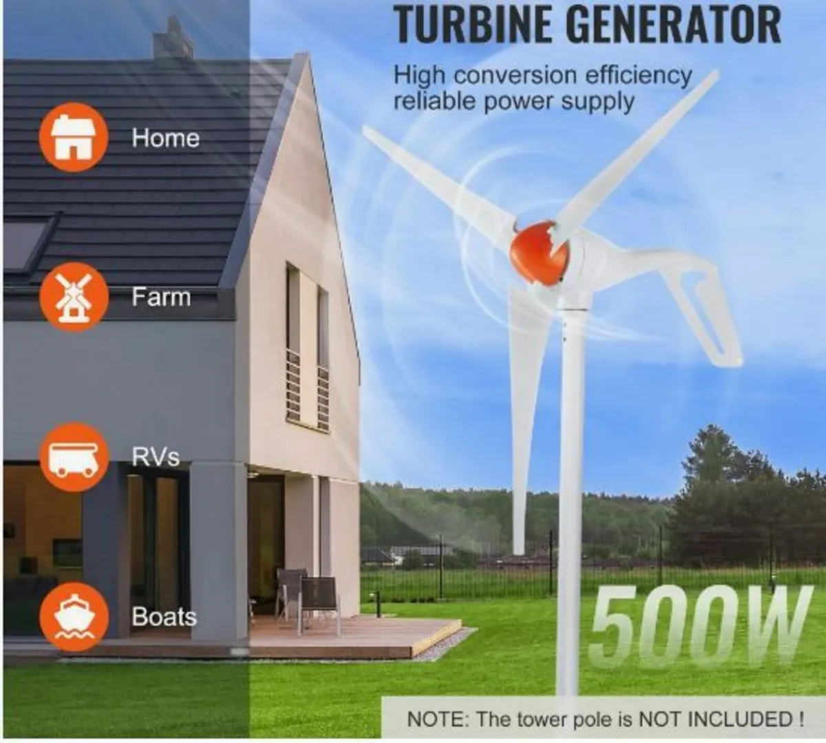 500W Wind Turbine Generator 12V 3-Blade Wind - Image 2