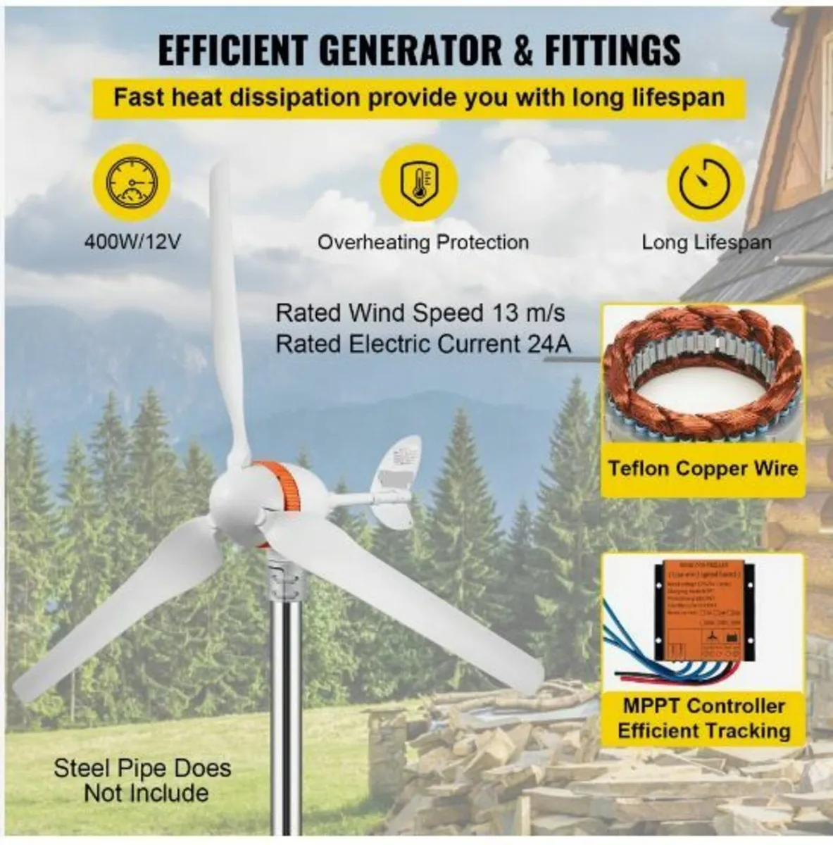 Wind Turbine Generator, 12V/AC Wind Turbine Kit - Image 3
