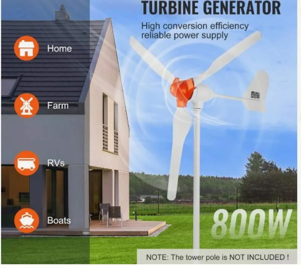 800W Wind Turbine Generator 12V 3-Blade Wind - Image 2